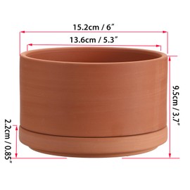 JUXYES 6 Inch Terracotta Shallow Pot with Holes and Saucers, Round Cylinder Succulent Planter Clay Flower Pots for Indoor and Outdoor Use, Decorative Bonsai Succulent for Mini Foliage Plants Orchids