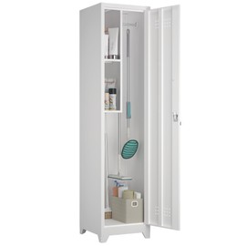 STEELIST Slim Broom Storage Cabinets, Metal Cabinet with Shelves and Hanging Rod, 65" Utility Storage Cabinet with Locking Door, Tall Cleaning Cabinets for Kitchen, Pantry, Office, Shop, Garage