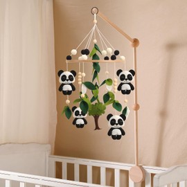 Flora & Ivy Panda Mobile for Crib - A Black and White Mobile with Pandas and Green Leaves