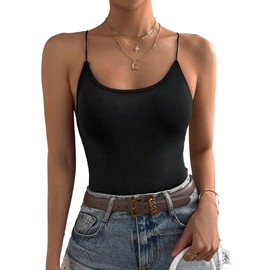 GORGLITTER Women's Cami Bodysuit Y2K Sleeveless Tops Backless Body Summer Bodysuits Spaghetti Straps Tops, black, M