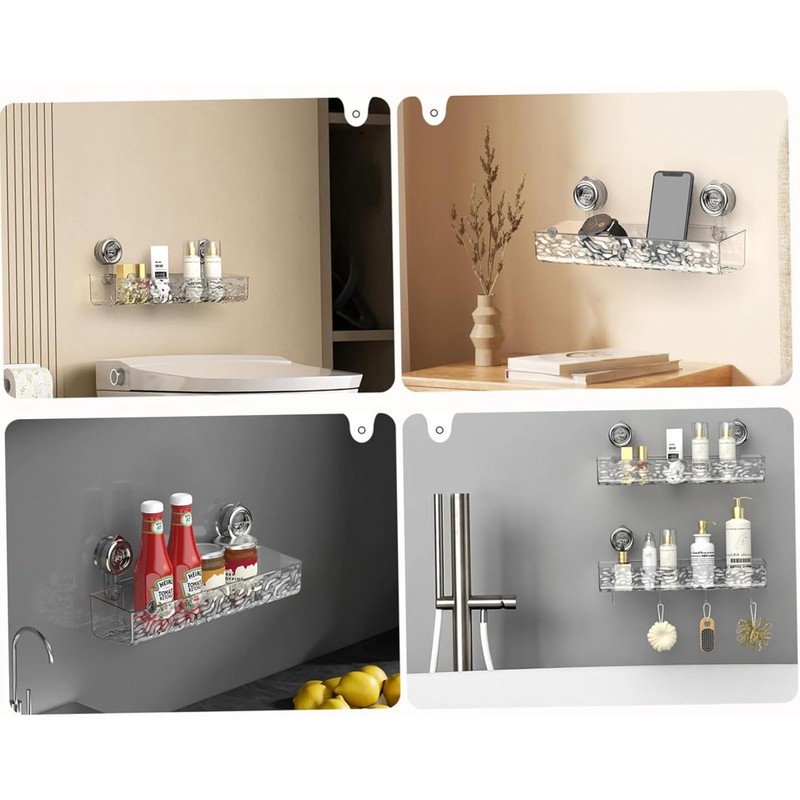 BOBOZHONG Suction Cup Storage Stand, Rectangular Storage Shelf, Bathroom Storage