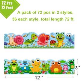72 Feet Frogs Bulletin Board Borders Flower Insect Butterfly Borders for Spring Summer Classroom Back to School Decoration