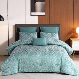 ALPHA HOME Queen Size Jacquard Bedding Comforter Set - All Season, Luxurious Elegance - 1 Comforter, 2 Pillow Shams, 2 Euro Shams