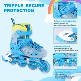 VEZLOPUS Inline Skates, Adjustable Children Inline Skates with Light up Wheels for Kids, Girls, Boys, Teens, Beginner & Advance | with Protective Gears and Carry Bag (Blue)