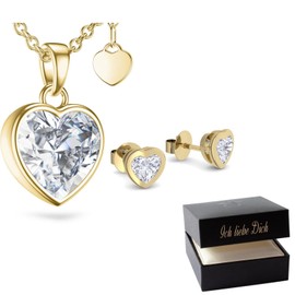 Amoonic SE22VGGGZIFA Gift Set for Women Jewellery Set Women's Gold Silver 925 High-Quality Gold-Plated Gift Set Birthday Girlfriend Necklace Earrings *Free I Love You Gift Box*, Yellow Gold, Cubic