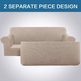 2 Piece Stretch Sofa Covers Couch Covers for Living Room Furniture Slipcovers (Base Cover Plus Seat Cushion Cover) Feature Upgraded Thicker Jacquard Fabric Removable Washable (Sofa, Sand)