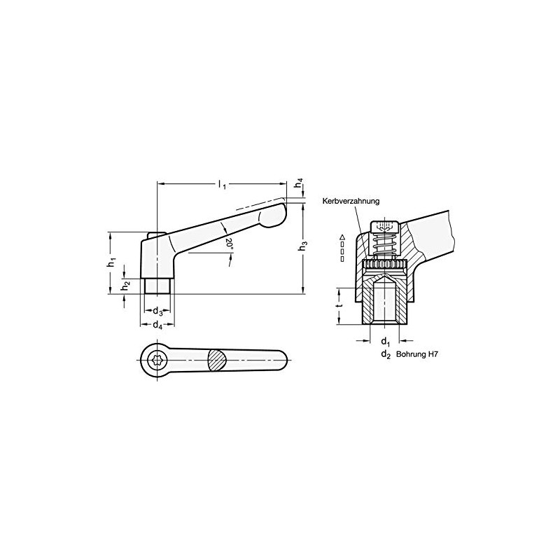 Adjustable Clamping Lever with Internal Thread M6, Lever 45 mm,