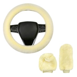 3 Piece Plush Steering Wheel Cover, Steering Wheel Protective Cover, Steering Wheel Decoration, Car Interior Decoration, Car Accessories, Winter Steering Wheel Cover