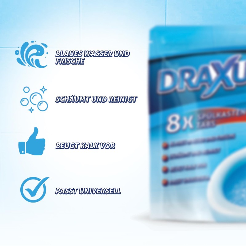 DRAXUS 8 x Cistern Tabs, Water Box Cube for the