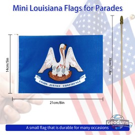 Pack of 20, Handheld Louisiana Flags 5x8 Inch - Small State of Louisiana LA Flags on Wood Sticks with Spear Top, Mini Louisianian Flag for Elections, Patriotic Decoration, Independence Day Celebration