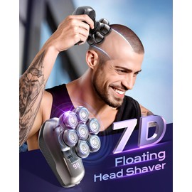 JIJ Head Shavers for Bald Men - 7D Floating Electric Bald Head Shaver, IPX6 Waterproof Wet/Dry Electric Razor for Men with Magnetic Detachable Heads, LED Display & Type-C Charging (2000mAh)