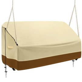 Garden Swing Cover Hanging Porch Swing Cover 420D Waterproof Outdoor Hammock Swing Covers Patio Wooden Yard Swing Chair Covers Replacement (Begie, 142x81x64cm)