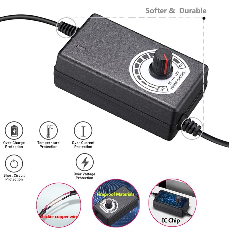 Delinx 36W 12V PC Fan Power Supply,4 Cooling Fan Speed