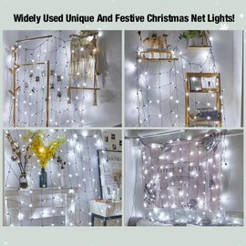 Sylampow Led White Christmas Net Lights Outdoor Christmas Bushes Lights 120Led 6ftx5ft, Connectable Outdoor Indoor Christmas Mesh Net Lighting for Holiday, Garden, Shrubs, Trees, Bushes Decorations
