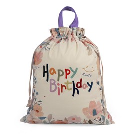 silenwest Large Birthday Gift Bag with Handles, 24"x 20", Premium Canvas Drawstring Bags, Reusable Gift Bag for Boys Girls Men Women Birthday (Wildflower)