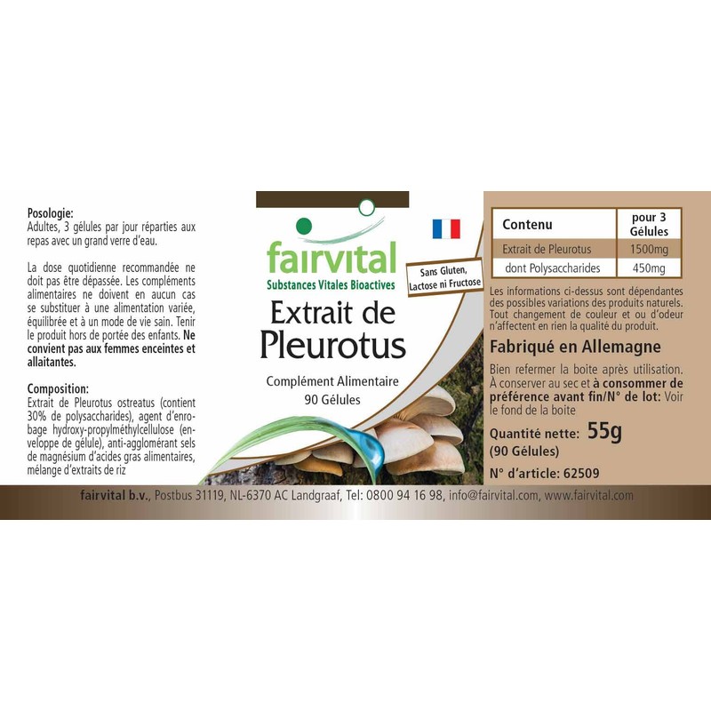 Fairvital Pleurotus Extract 500 mg - High Dose - Pleurotus