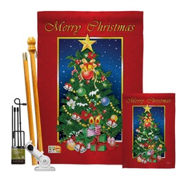 Breeze Decor Christmas Merry Tree Garden House Flags Kit Winter Santa Marry Xmas Present Reindeer Season Wintertime Snow Small Decorative Gift Yard Banner Double-Sided Imported 28 X 40