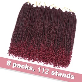 Goddess Box Braids Crochet Hair With Curly Ends 18 Inch Bohomian Box Braids Crochet Braids 8 Packs 3X Crochet Braids Synthetic Braiding Hair Extension for Black Women (18 Inch (Pack of 8), T1B BUG)