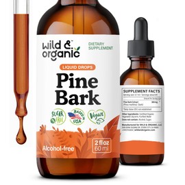 Wild & Organic Pine Bark Extract Tincture - Antioxidant Support - Pinus Pinaster Supplements - French Maritime Bark Liquid Drops - 2-Month Supply - Vegan, Alcohol & Sugar-Free - 2 fl oz