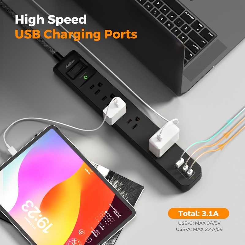 2 Pack Power Strip Surge Protector - 5 Widely Spaced