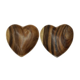 Wooden Bowl Set of 2, Heart Shaped, Versatile Bowls for Serving Salads, Nut Mixes, or as Catchall for Jewelry, Rings, and Coins, Durable Acacia Wood Construction, Handcarved Medium Size, 6.5” x 6.75”