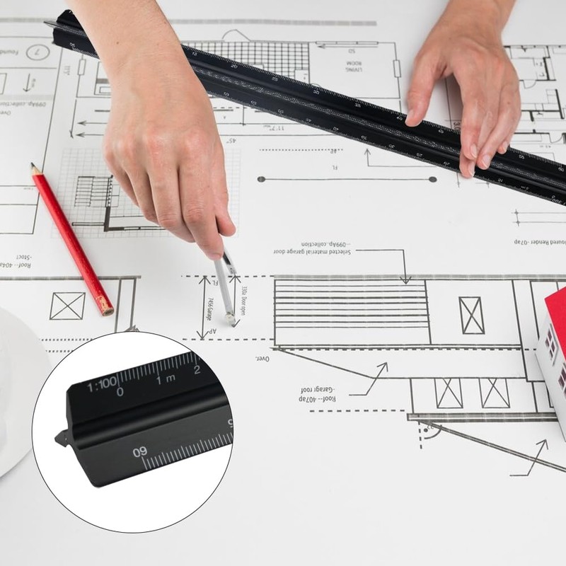 Aluminum Architectural Scale Ruler, Drafting Ruler, Precision 12" Triangular Drafting