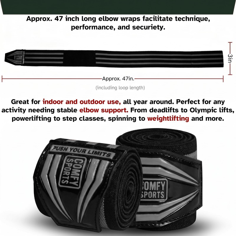 Comfy Elbow Wraps for Weightlifting – Heavy Duty Adjustable Elbow