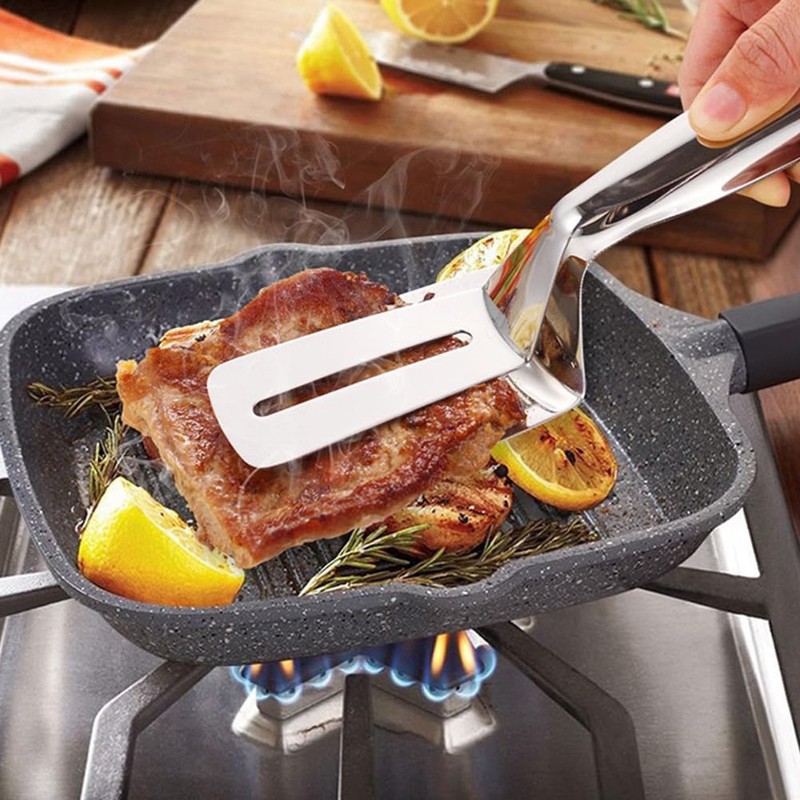Stainless Steel Grill Tongs Spatula,Double-Sided Multipurpose Cooking Tool for BBQ,