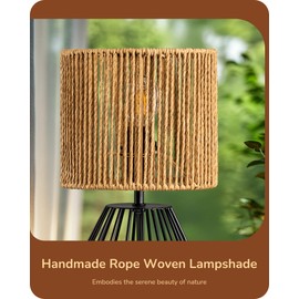 EDISHINE Small Industrial Table Lamp, Modern Bedside Lamp, Handwoven Stripe Paper Lampshade, Metal Waterdrop Cage, Boho Nightstand Light for Living Room, End Table, Office, 2700K G45 LED Included