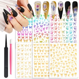 DZHILHMX Nail Stickers - 3D Self Adhesive, Multiple Shapes, Butterfly, Laser Colors, Gold, Manicure Decals, with Kit, for Nail Art Decoration