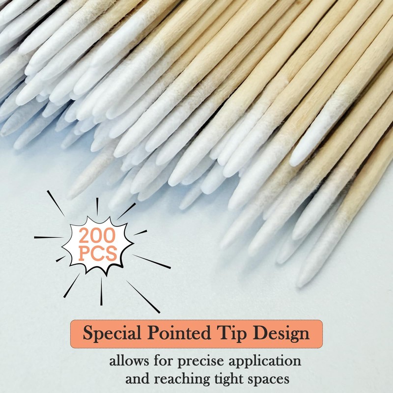 Garrelett 200PCS Pointed Cotton Swabs Wood Handle - Precision Tips
