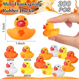 MiniInflat 200 Pcs Thanksgiving Day Rubber Ducks Assorted Rubber Duckies Bulk Mini Pool Bath Toy Ducks Small Tiny Ducky for Thanksgiving Day Party Favors Classroom Exchange Gifts