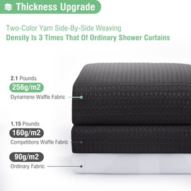 Dynamene Extra Long Fabric Shower Curtain - Waffle Weave 84 Inches Long Heavy Duty Cloth Shower Curtains for Bathroom, 256GSM Large Hotel Luxury Bath Curtain Set with 12 Plastic Hook, 72Wx84H, Black