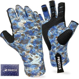 Pristis Half-Finger Fishing Gloves, UPF 50+ Breathable Quick Drying Fingerless Sun Gloves for Women Men, Fly Fishing Hunting Paddling Sailing Kayaking Hiking Canoeing Cycling (Snow CAMO, S - M)
