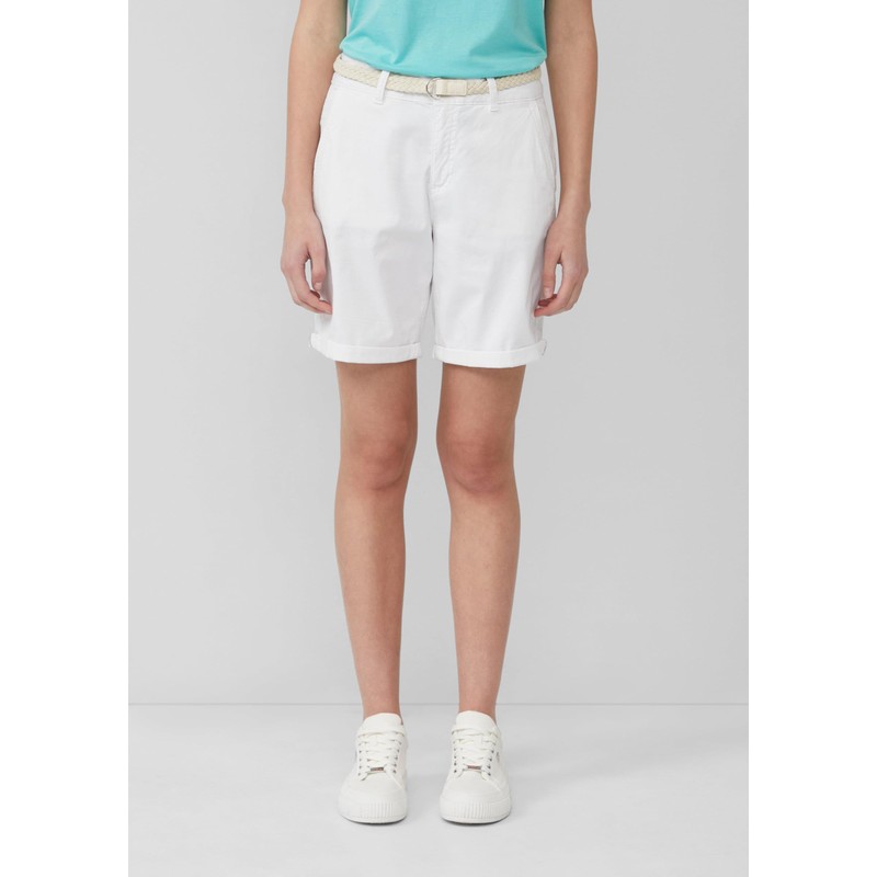 s.Oliver Shorts with Braided Belt and Garment Dye, White, 42
