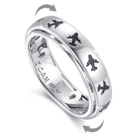 Cuoka S925 Sterling Silver Airplane Anxiety Spinner Ring Flight Aircraft ﻿World Travel Souvenir Airplane Travel Jelwery for Women Best Gifts for Stewardess Flight Attendants Pilots
