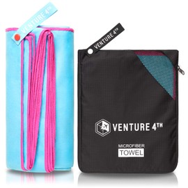 VENTURE 4TH Toalla de Viaje de Secado Rápido y Resistente al Olor | Toallas de Microfibra Livianas y de Alto Rendimiento, Ideal para Camping, Senderismo, Gimnasio, Yoga y Playa (Azul-Rosado Medium)