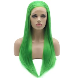 Lushy Lace Front Synthetic Wigs Straight Long 24inch Green Wig Hand Tied Heavy Density Realistic Wigs