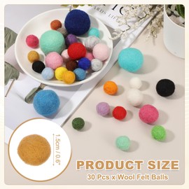 sourcing map 30 Pcs Wool Felt Balls Beads, 0.6 Inch Felt Pom Poms for Crafts, Handmade Pompoms Bulk Small Bead for Nursery Handicrafts and DIY Art Decoration, Khaki