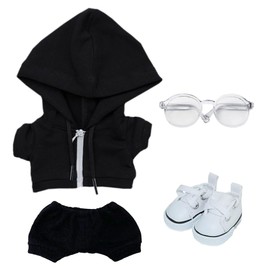 niannyyhouse 10cm 15cm 20cm Plush Doll Clothes Hoodie Pants Glasses Canvas Shoes Sportswear Outfit Soft Stuffed Toy Dressup (Black-15cm)