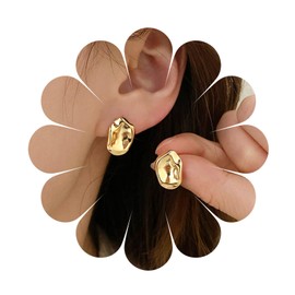 Vintage Square Shape Stud Earrings Gold Earrings Metal Gemstones Square Earrings Dis Shape Thick Gold Earrings Jewelry for Women Girls, Bronze, Agate