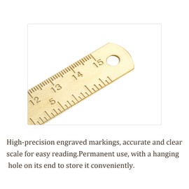 Kozelo Brass Straight Rulers – [15 cm x 6 Inches] Copper Measuring Ruler with CM Dual Scale for Lines Drawing Gold Tone Pack of 2