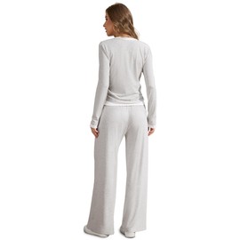 SHESHOW Matching Lounge Sets for Women Color Block Tops and Wide Leg Pants Soft Comfy Womens Loungewear 2 Piece Outfits Heather Grey XS