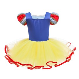 Dressy Daisy Disfraz de Bailarina Princesa Blanca Nieves para Niña, Leotardo Ballet Tutu Vestido Ropa de Danza Talla 7-8 años, Amarillo (con accesorios)
