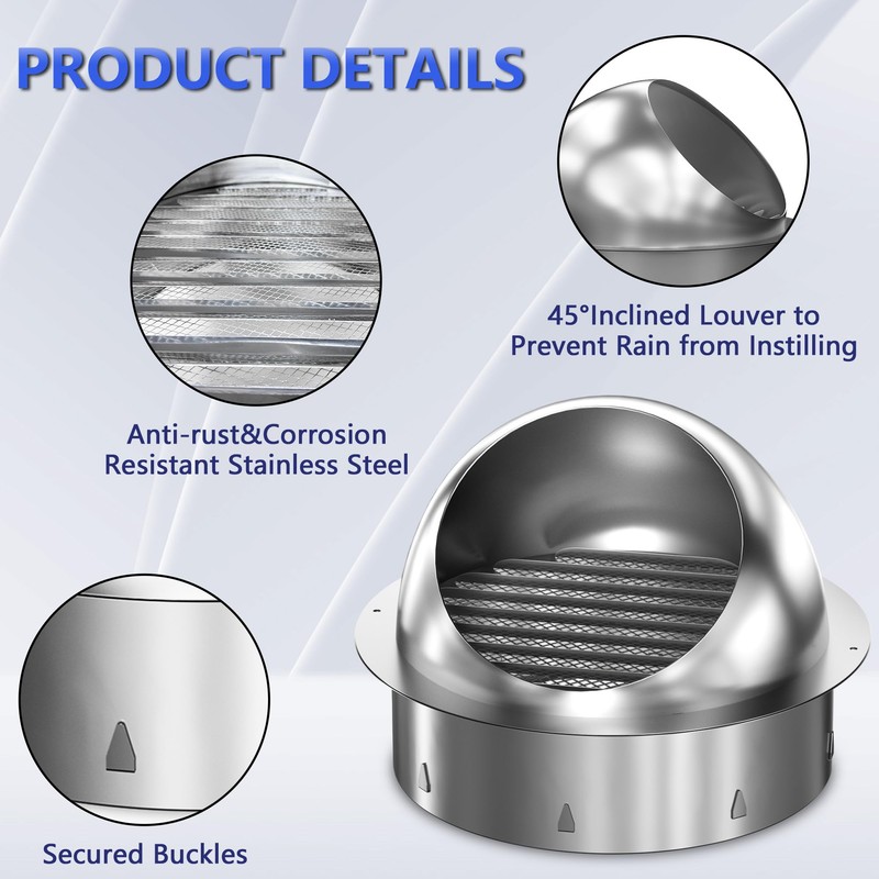 4 Inch Dryer Vent Cover Stainless Steel Round Air Ventilation