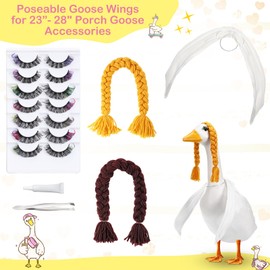 Aliceset 6 pcs Porch Goose Wings with Wigs Eyelash Cute Goosey Braid Wigs PoseAble Wings Reusable 3D Salon Eyelashes with Color for 23/17'' Outdoor Patio Yard Lawn Art Decoration