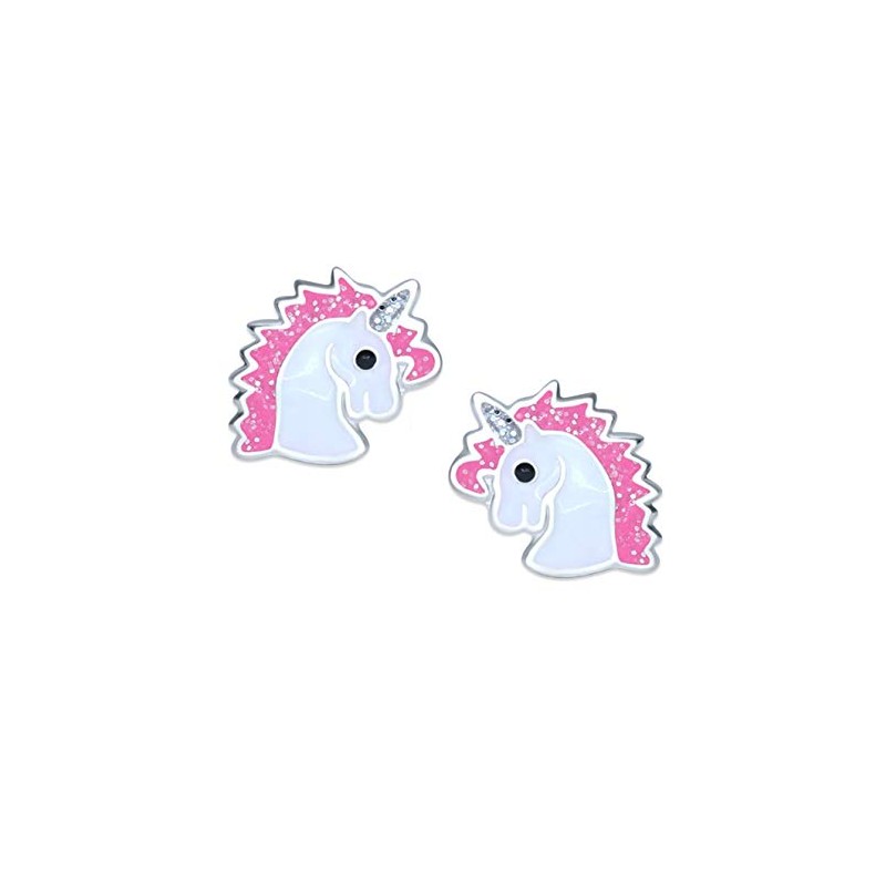 Unicorn Earrings with Sparkly Pink Glitter - 925 Sterling Silver
