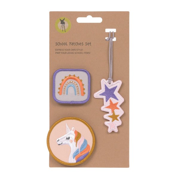 LÄSSIG Pendant and patches set (3 pieces) with press stud, school patches set, Unicorn, pendant and patches set