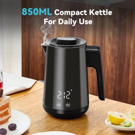 Seehot® 850ml Small Electric Kettle Temperature Control,800W Double Wall Electric Tea Kettle of 304 Stainless Steel,5 Temp Presets,Hot Water Kettle Electric,Auto Shut Off for Tea and Coffee-Black