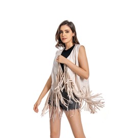 WELLATENT Fringe Vest，Cowgirl Vest Tassel Sleeveless Hippie Vest 60s outfits for Women Western